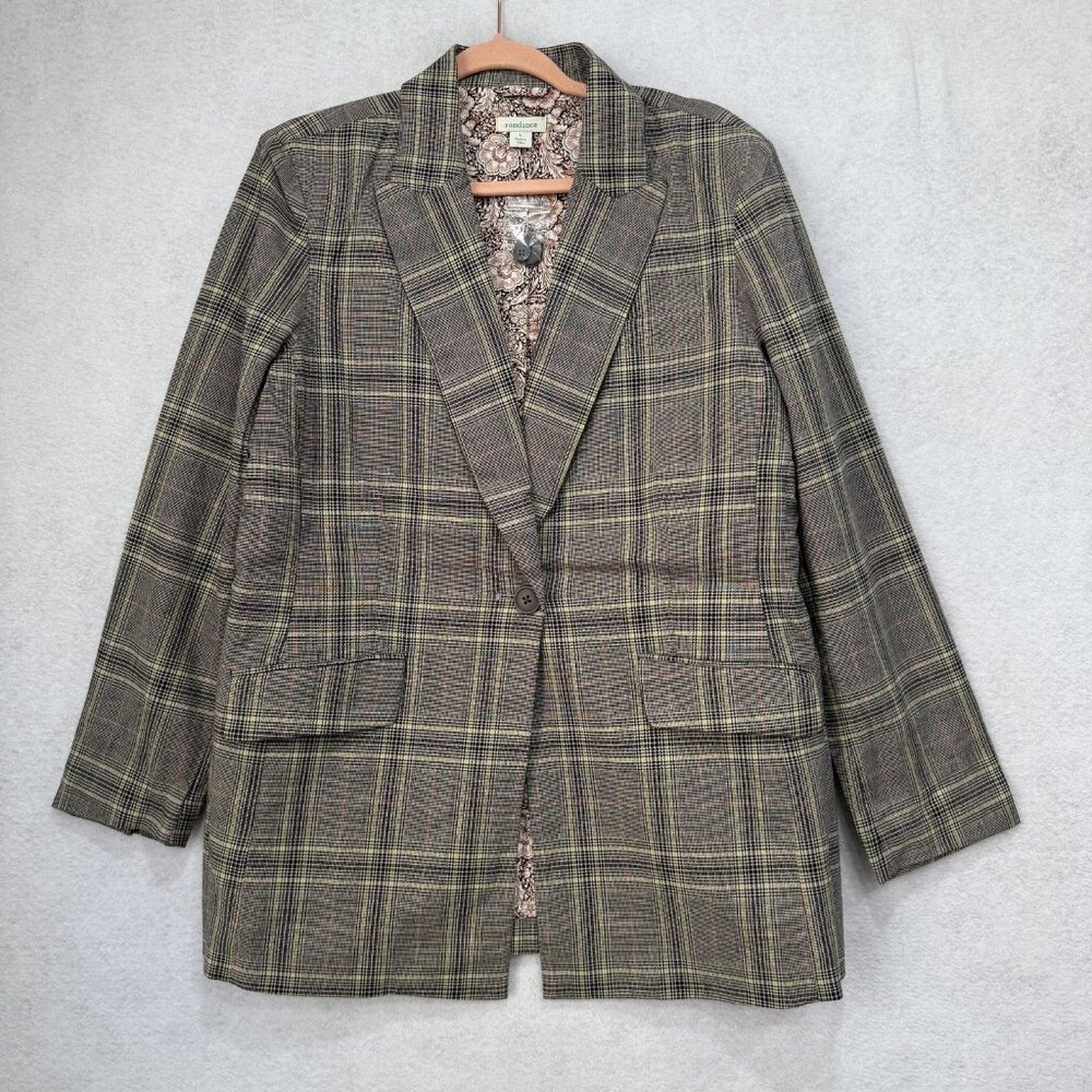 EUC: Sundance Gray Glen Plaid Cotton/Linen Blend Blazer